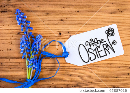 Blue Hyacinth Flower, Label, Calligraphy Frohe 65887016