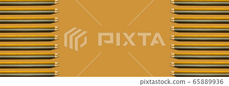 Pattern of gold and silver pencils on gold background. Banner. 65889936
