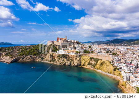 Aerial view of Ibiza town, Castell de Eivissa. Balearic Islands, Spain. Aerial view of Ibiza town, Castell de Eivissa. Balearic Islands, Spain. 65891647