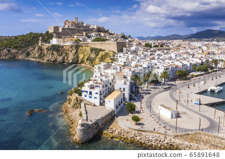 Aerial view of Ibiza town, Castell de Eivissa. Balearic Islands, Spain. Aerial view of Ibiza town, Castell de Eivissa. Balearic Islands, Spain. 65891648