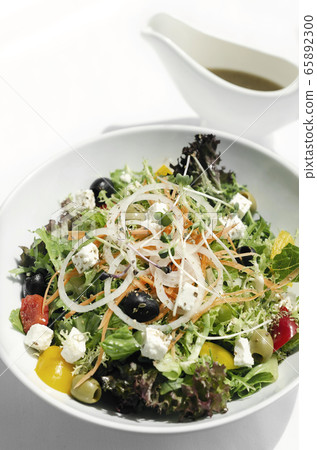 greek salad with feta cheese and olives with 65892300
