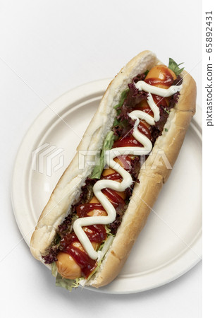 classic hot dog with frankfurter sausage and 65892431