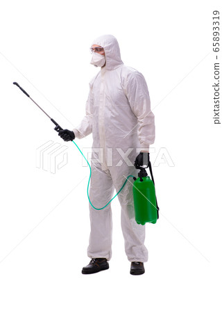 Young male contractor disinfecting in coronavirus concept Young male contractor disinfecting in coronavirus concept 65893319