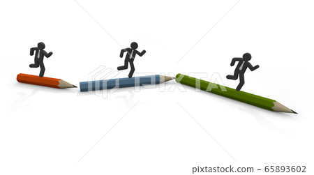 Run on the pencil. Businessman working hard. 3D illustration Run on the pencil. Businessman working hard. 3D illustration 65893602
