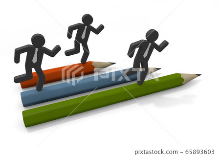 Businessman runs. Three pencils. 3D illustration Businessman runs. Three pencils. 3D illustration 65893603