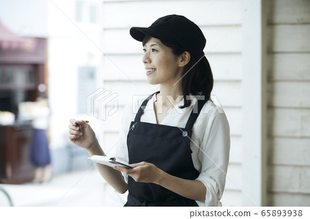 Cafe terrace terrace seat restaurant young woman 65893938