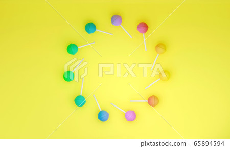 Candy with stick background 3DCG illustration image 65894594