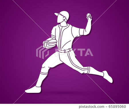 Baseball player action cartoon sport graphic - Stock