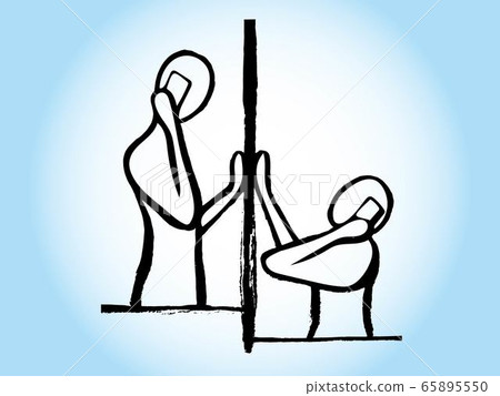 COVID-19 Coronavirus telephone conversation line drawing vector COVID-19 Coronavirus telephone conversation line drawing vector 65895550