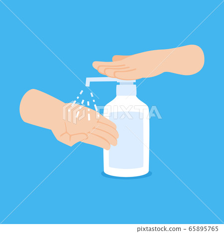Illustration of sterilizing viruses on hands with spray type disinfecting alcohol. Illustration of sterilizing viruses on hands with spray type disinfecting alcohol. 65895765