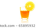 Orange juice in a bright glass with orange pieces above the edge of the glass isolated on white background .Image for advertisement Healthy drink Exercise Freshness from nature .  65895932