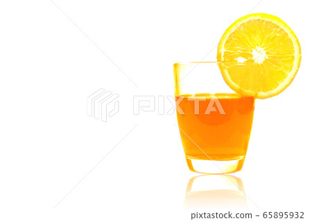 Orange juice in a bright glass with orange pieces above the edge of the glass isolated on white background .Image for advertisement Healthy drink Exercise Freshness from nature . Orange juice in a bright glass with orange pieces above the edge of the glass isolated on white background .Image for advertisement Healthy drink Exercise Freshness from nature . 65895932