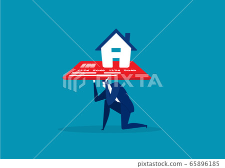 businessman with foot chained to home credit card debt concept vector 65896185