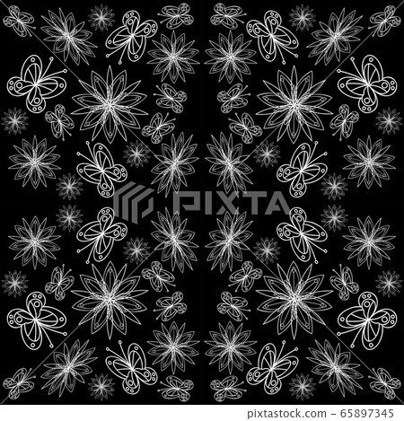 seamless pattern with leaves and flowers linocut seamless pattern with leaves and flowers linocut 65897345