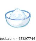 水彩風格手繪插圖的糖或鹽在藍色和白色的搪瓷碗 65897746