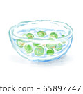 在透明的玻璃碗裡的水，ome和梅花的水彩風格插圖 65897747