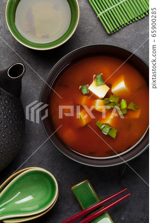 Miso traditional Japanese soup with tofu 65900285