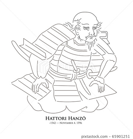 服部半藏（Hattori Hanzo）/正正（Masanari）（1542-1597）歷史人物的線描插圖 65901251