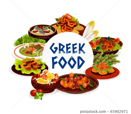 Greek cuisine seafood, vegetables and meat food 65902971