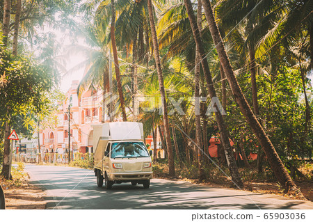 Goa, India. Truck Of Ashok Leyland Moving On Street In Sunny Summer Day 65903036