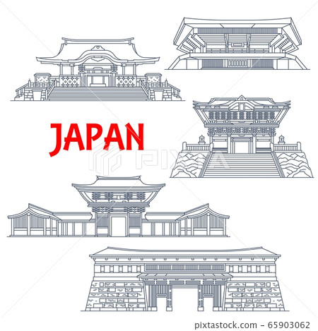 Japanese travel landmarks with thin line buildings 65903062