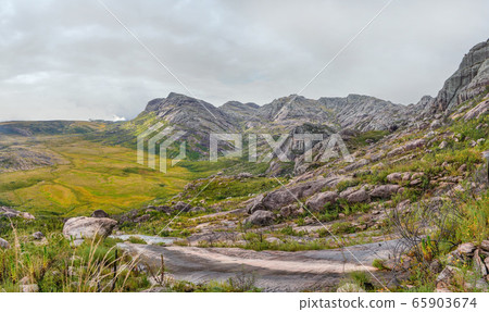 Typical landscape scenery seen during trek to pic Boby in Andringitra massif, Madagascar 65903674