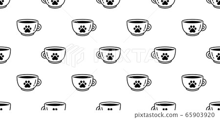 cat paw dog footprint seamless pattern coffee cup kitten vector tea milk glass calico animal pet scarf isolated repeat background cartoon tile wallpaper illustration doodle design 65903920