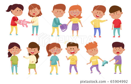 Bullying Children Characters Abusing and Treating Badly Another Kids Vector Illustrations Set Bullying Children Characters Abusing and Treating Badly Another Kids Vector Illustrations Set 65904992