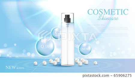 Hydrating facial pearl cream for annual sale or festival sale. blue cream mask bottle isolated on glitter particles background for product presentation. Graceful cosmetic ads, Vector illustration Hydrating facial pearl cream for annual sale or festival sale. blue cream mask bottle isolated on glitter particles background for product presentation. Graceful cosmetic ads, Vector illustration 65906275