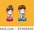 bay and girl Meditating thai cartoon 65906640
