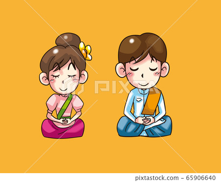 bay and girl Meditating thai cartoon - Stock Illustration [65906640] - PIXTA