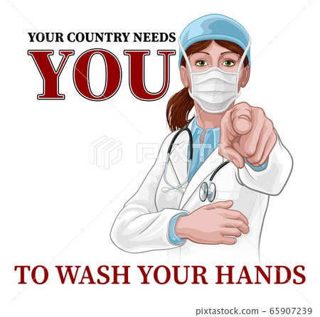 Doctor Woman Pointing Needs You Wash Your Hands Doctor Woman Pointing Needs You Wash Your Hands 65907239