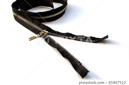 single metal opened zipper closeup 65907522