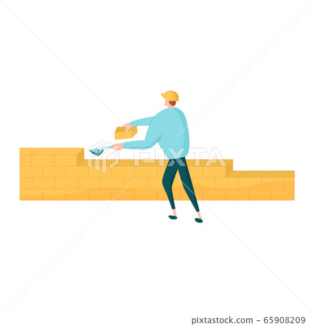 Brick layer professional in hardhat with spatula 65908209