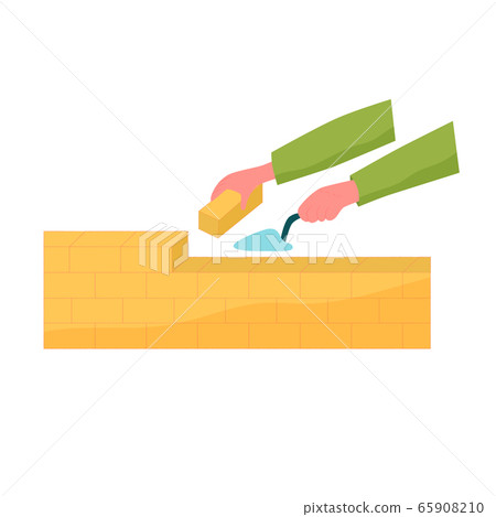 Brick layer hands with spatula and stone Brick layer hands with spatula and stone 65908210