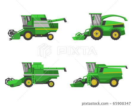 Harvesting combine set, vector isolated on white background flat style icon 65908347