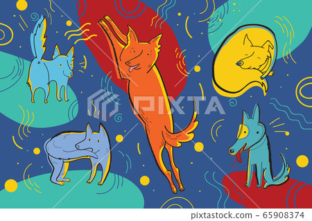 Vector illustration of circus dogs. Funny childish emotional characters. Vector illustration of circus dogs. Funny childish emotional characters. 65908374