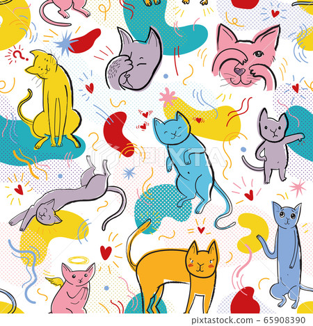 Vector seamless pattern with funny cats in... - Stock Illustration ...
