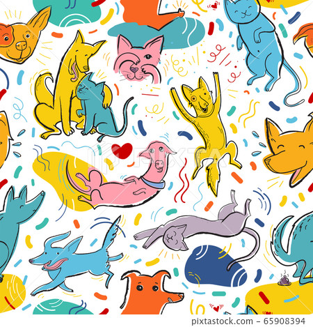 Seamless vector pattern with cute color cats... - Stock Illustration ...