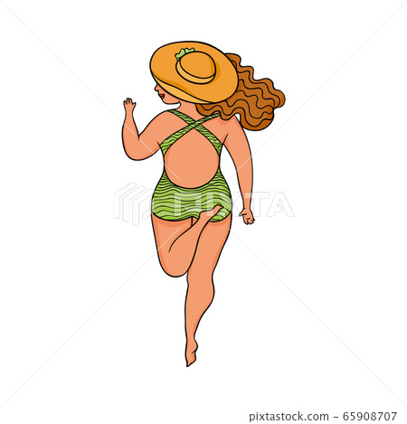 Plus size girl in bikini cartoon vector illustration in sketch style isolated. Plus size girl in bikini cartoon vector illustration in sketch style isolated. 65908707