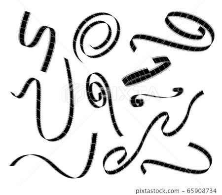 Set of black twisted or curly film strips with gray edging cartoon style Set of black twisted or curly film strips with gray edging cartoon style 65908734