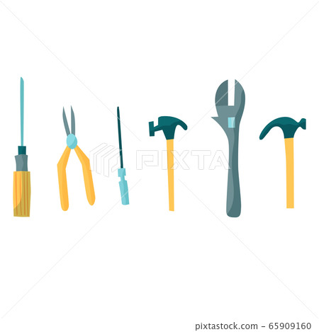Hand tools set. Srewdriver, hammer, wrench, pliers, awl. 65909160
