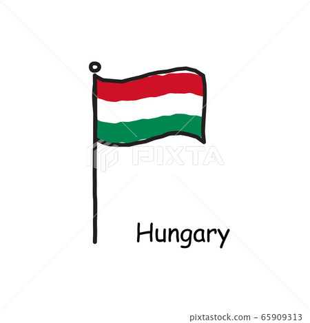 hand drawn sketchy Hungary flag on the flag pole. three color flag . Stock Vector illustration isolated on white background. 65909313