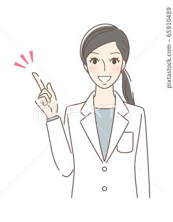 A woman pointing to the front smiling A woman pointing to the front smiling 65910489