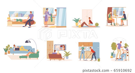 Young married couple daily routine schedule set Young married couple daily routine schedule set 65910692