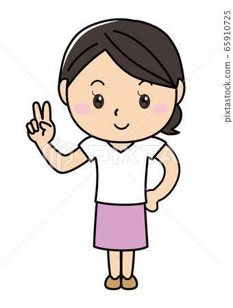 Girl 01 01 Smile 2 Fingers Peace V Sign Stock Illustration