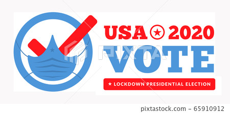 US presidential election in the context of the coronavirus pandemic. COVID-19. Online voting option. Vector illustration with medical mask US presidential election in the context of the coronavirus pandemic. COVID-19. Online voting option. Vector illustration with medical mask 65910912