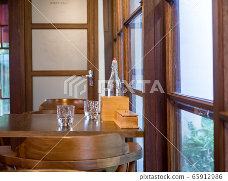 Interior of restaurant. Wooden design. Interior of restaurant. Wooden design. 65912986