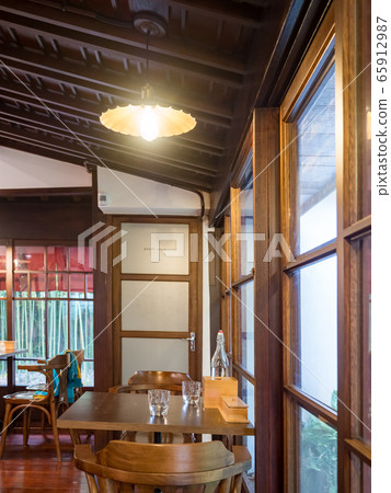 Interior of restaurant. Wooden design. 65912987