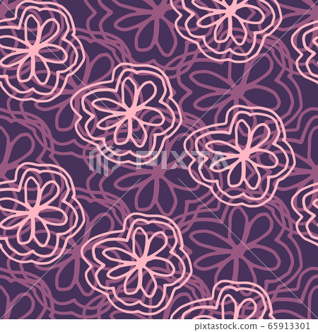 Line art pink flower bloom seamless pattern. Line art pink flower bloom seamless pattern. 65913301